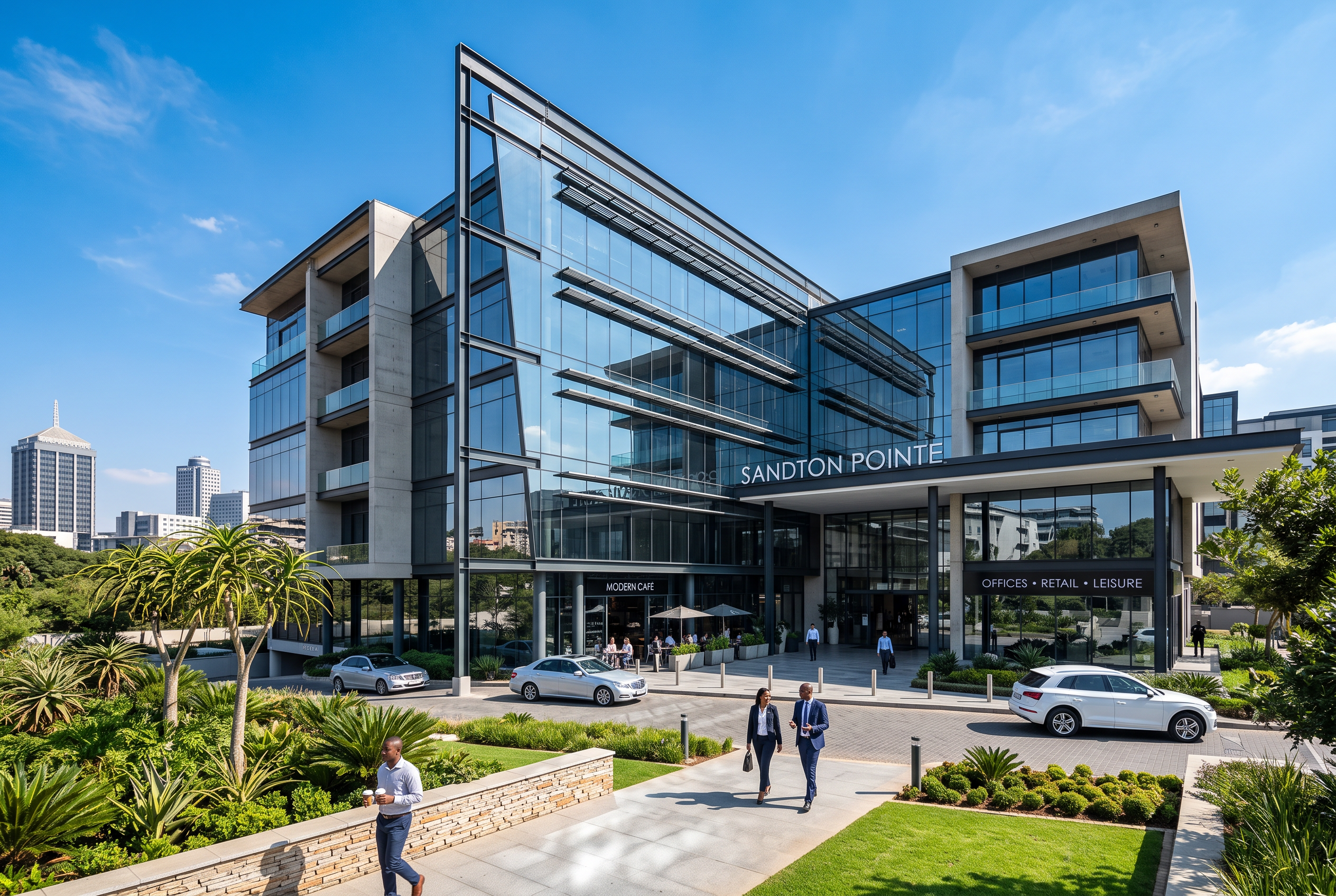 Modern South African commercial property with contemporary glass facade